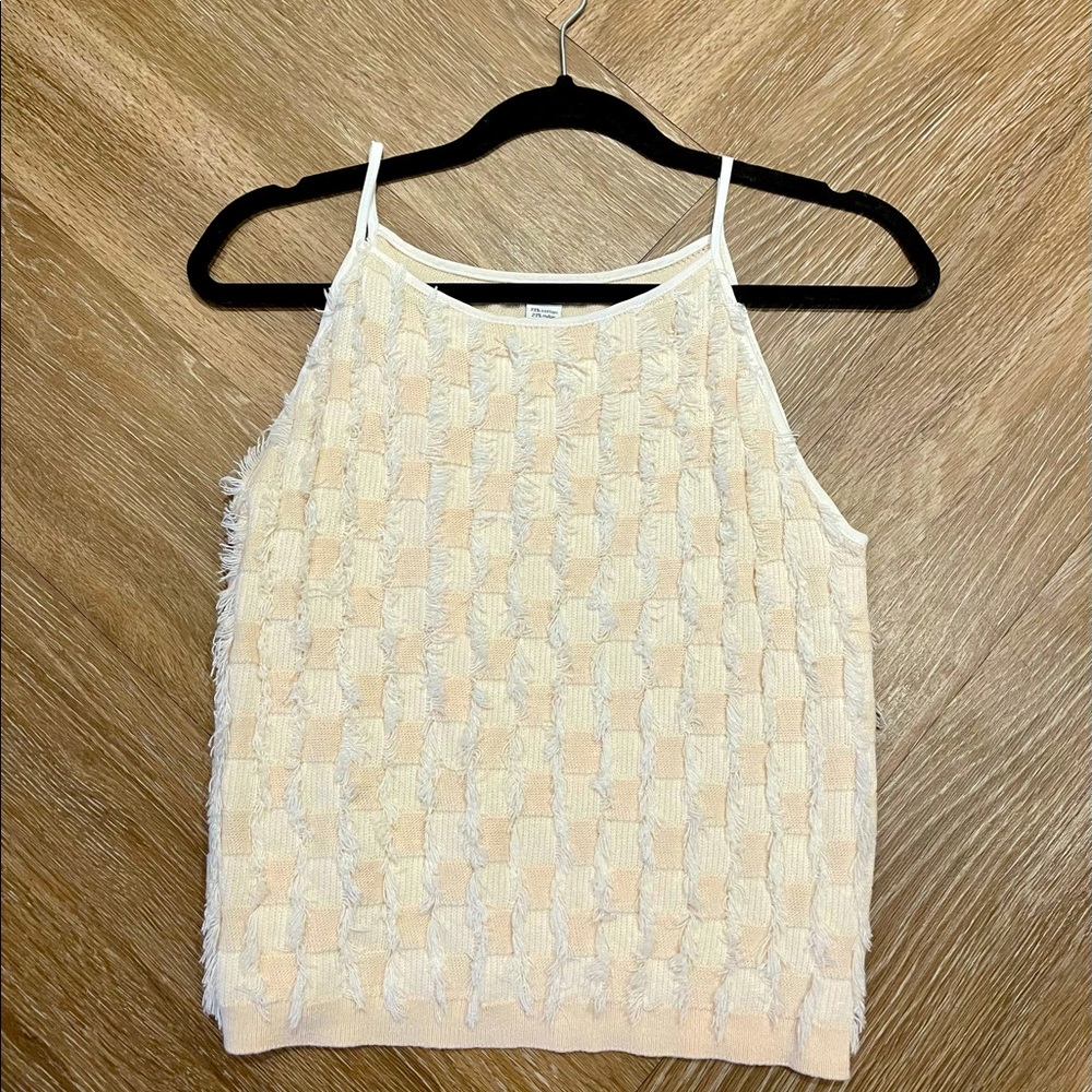 BAR III Fringe Detail Peach & White Tank Top